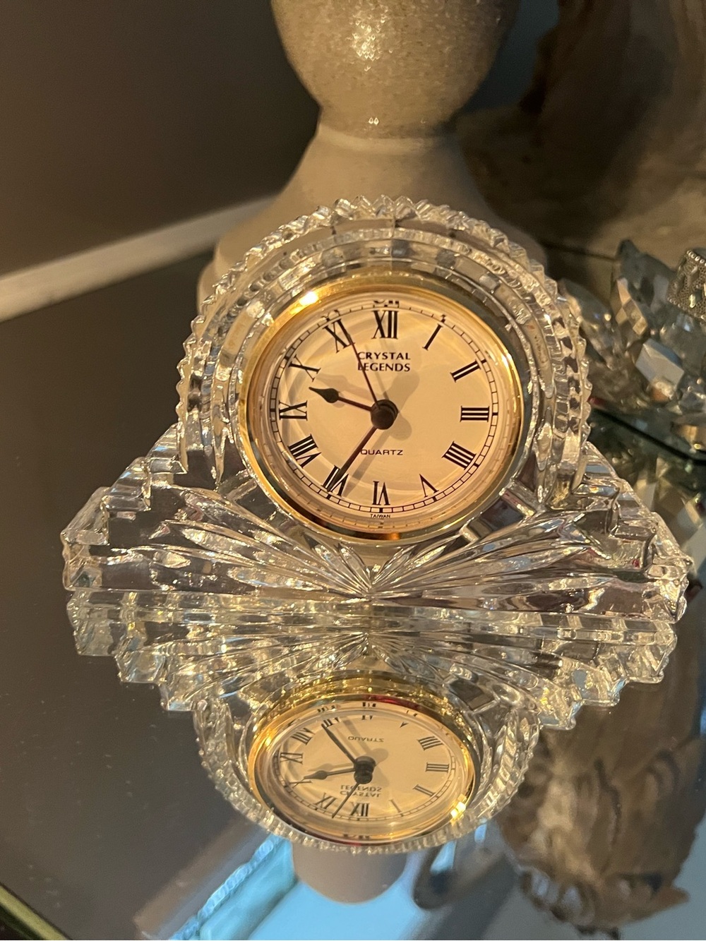 Godinger Clear Crystal Desk Clock with Gold Accent - Picture 5 of 5